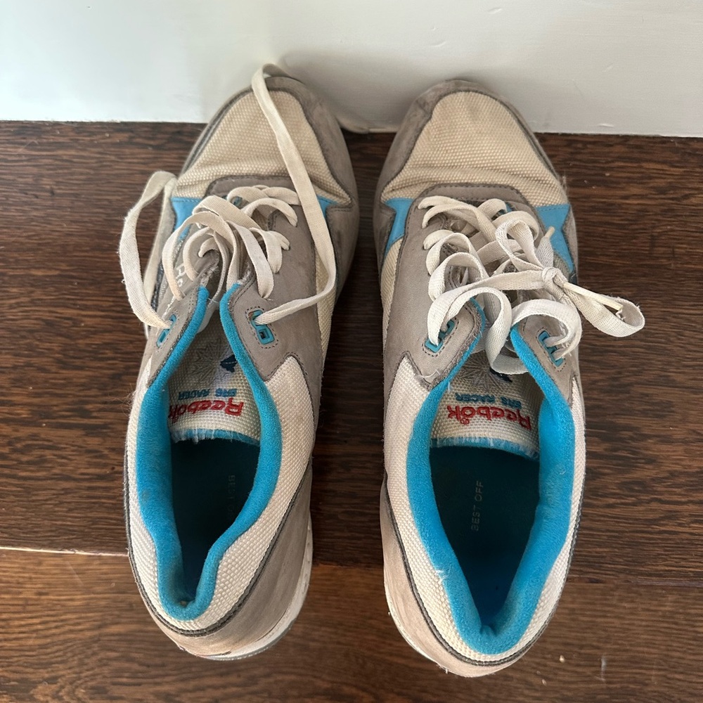 Reebok Beige and Bright Blue Casual Lace-Up Sneakers